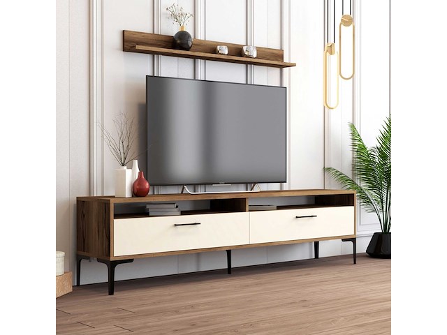 Istanbul tu tv-meubel | 100% melamine | walnoot, crème - afbeelding 2 van  6