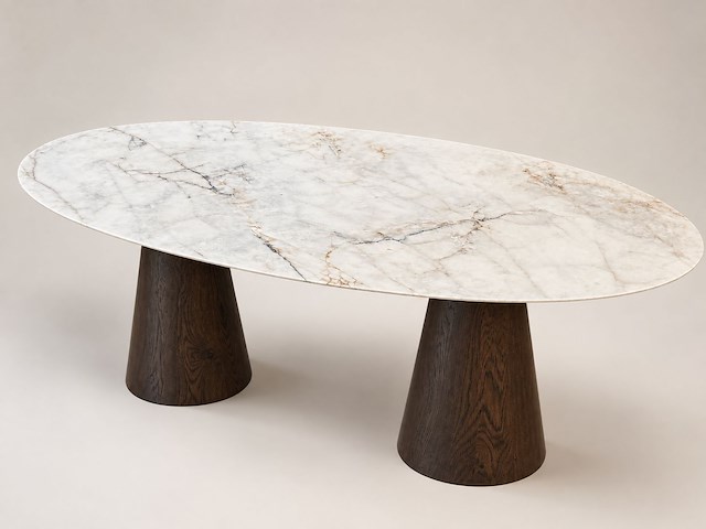 Italiaanse keramische tafel met walnoot poten - afbeelding 4 van  4