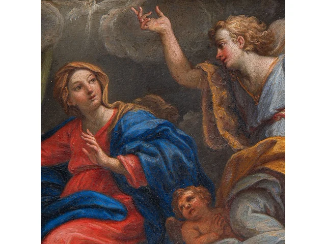 Italian school, the annunciation, oil on copper 17 x 22 cm. (6.69 x 8.66 in.), frame: 30 x 35 cm. (11.81 x 13.77 in.) - afbeelding 6 van  6