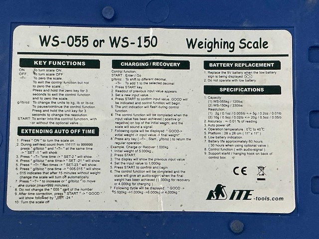 Ite ws-150 accu vloerweegschaal - afbeelding 3 van  4