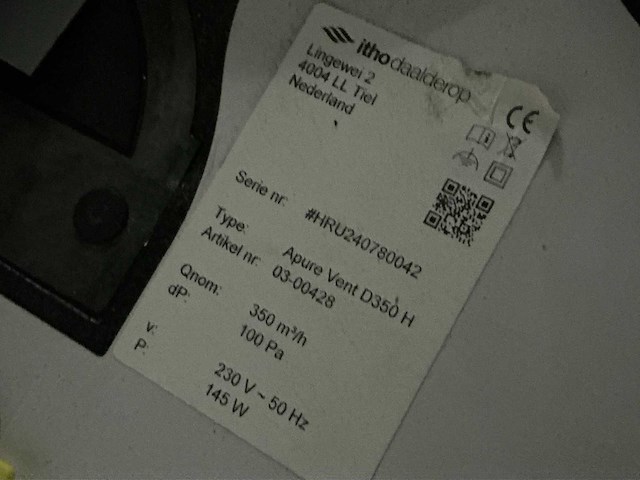 Itho daalderop hru/apure vent d 350h warmteterugwinunit - afbeelding 4 van  4