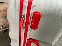 Ivs grote reiskoffer beige/rood met cijferslot en 4 zwenkwielen - afbeelding 4 van  7