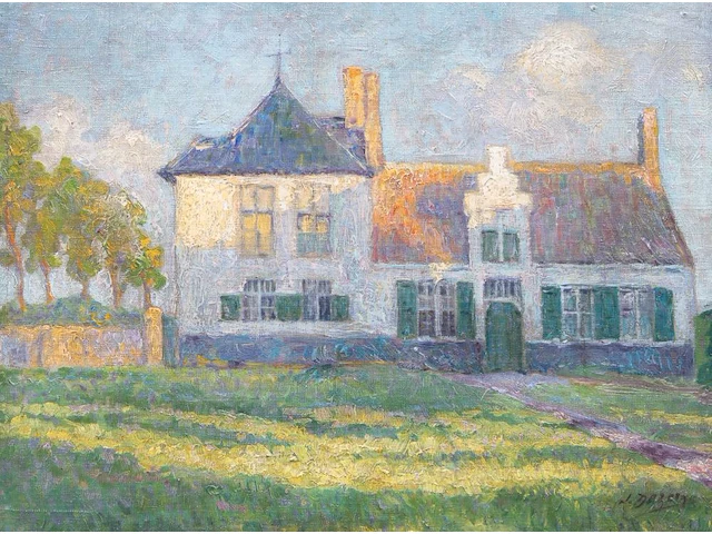 J. deseine, the country house, oil on canvas 38 x 49 cm. (14.96 x 19.28 in.), frame: 50 x 61 cm. (19.67 x 24.01 in.) - afbeelding 1 van  5