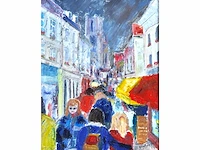 J. verheggen - france laon, touristes en plein - olie op doek