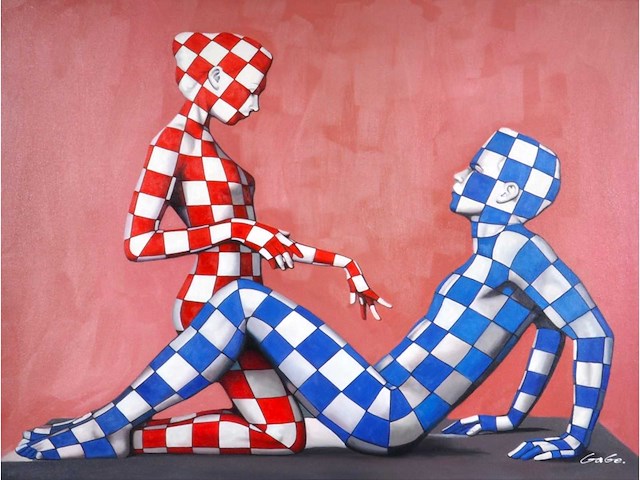 Jack gage – amour en rouge et bleu - olie op doek - 90x120 cm - afbeelding 6 van  13