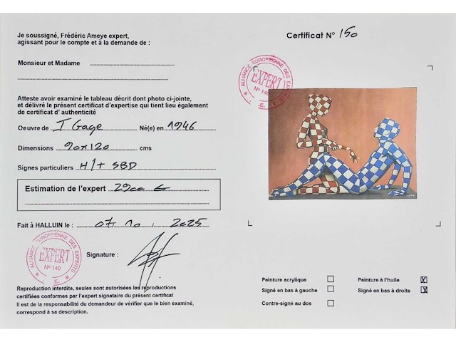 Jack gage – amour en rouge et bleu - olie op doek - 90x120 cm - afbeelding 9 van  13