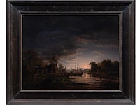 Jacobus theodorus abels (1803-1866), moonlit river landscape (abcoude), 1842, oil on oak 34 x 44 cm. (13.39 x 17.32 in.), frame: 48 x 57 cm. (18.89 x 22.44 in.) - afbeelding 2 van  5