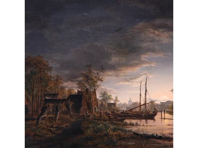 Jacobus theodorus abels (1803-1866), moonlit river landscape (abcoude), 1842, oil on oak 34 x 44 cm. (13.39 x 17.32 in.), frame: 48 x 57 cm. (18.89 x 22.44 in.) - afbeelding 4 van  5