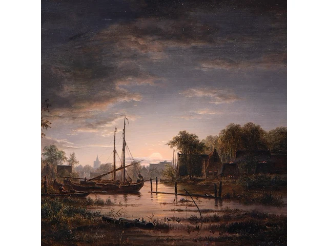 Jacobus theodorus abels (1803-1866), moonlit river landscape (abcoude), 1842, oil on oak 34 x 44 cm. (13.39 x 17.32 in.), frame: 48 x 57 cm. (18.89 x 22.44 in.) - afbeelding 5 van  5