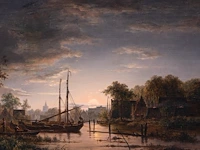 Jacobus theodorus abels (1803-1866), moonlit river landscape (abcoude), 1842, oil on oak 34 x 44 cm. (13.39 x 17.32 in.), frame: 48 x 57 cm. (18.89 x 22.44 in.) - afbeelding 5 van  5
