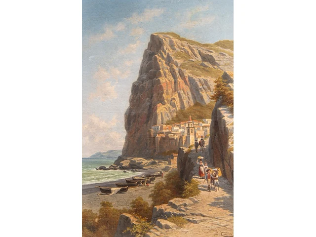 Jacques françois carabain (1834-1933), view of amalfi, oil on canvas 70 x 46 cm. (27.55 x 18.10 in.), frame: 98 x 76 cm. (38.57 x 29.92 in.) - afbeelding 1 van  7