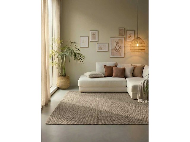 Jaipur natuurlijke grijze bruin bouclé jute tapijt - 120x170cm - afbeelding 1 van  5
