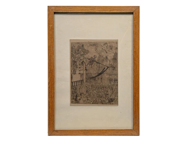 James ensor (1860-1949), 'la mort poursuivant le troupeau des humains' (1896), etching on van gelder & zonen vergé 23.5 x 17.5 cm. (9 1/4 x 6.88 in.), frame: 51 x 36 cm. (20.07 x 14.16 in.) - afbeelding 2 van  6