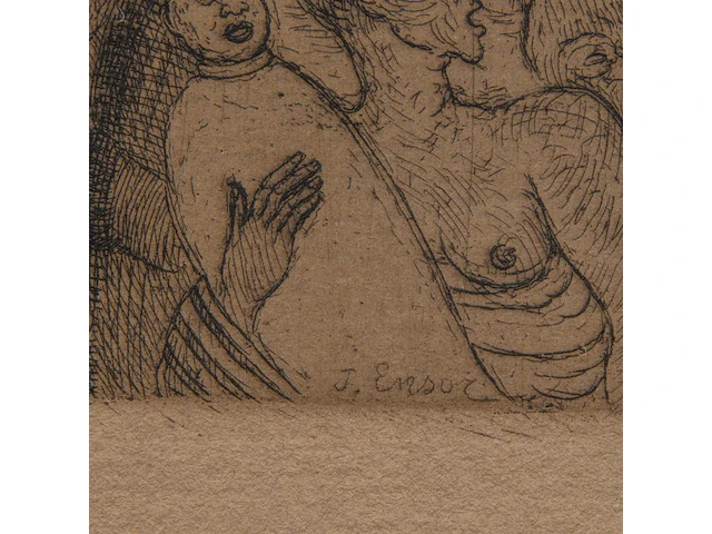 James ensor (1860-1949), 'la mort poursuivant le troupeau des humains' (1896), etching on van gelder & zonen vergé 23.5 x 17.5 cm. (9 1/4 x 6.88 in.), frame: 51 x 36 cm. (20.07 x 14.16 in.) - afbeelding 4 van  6