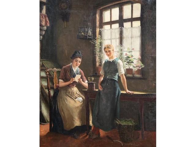 Jan arnold heyermans (1837-1892), the love letter, oil on canvas 70 x 58 cm. (27.55 x 22.82 in.), frame: 98 x 84 cm. (38.57 x 33.07 in.) - afbeelding 1 van  6