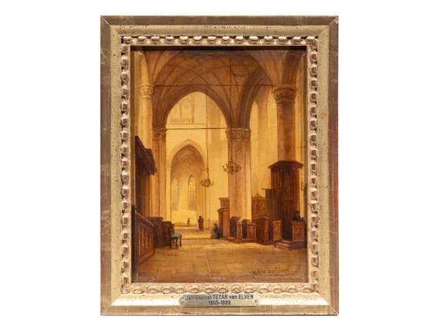 Jan baptist tetar van elven (1805-1879), church interior, oil on mahogany 20 x 15 cm. (7.87 x 5.91 in.), frame: 24 x 18.5 cm. (9.44 x 7.28 in.) - afbeelding 2 van  4