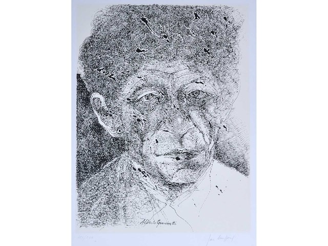 Jan burssens - portret van alberto giacometti - zeefdruk - afbeelding 1 van  1