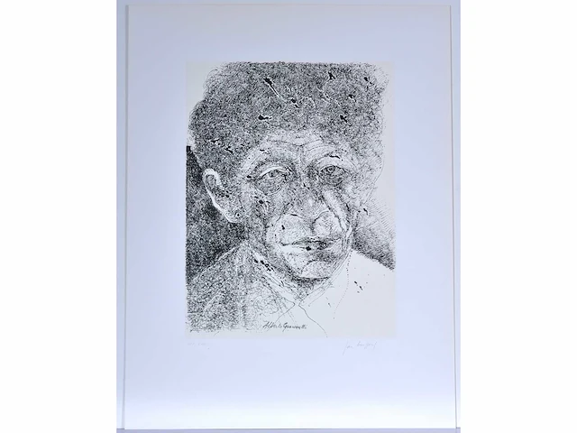 Jan burssens - portret van alberto giacometti - zeefdruk - afbeelding 2 van  5