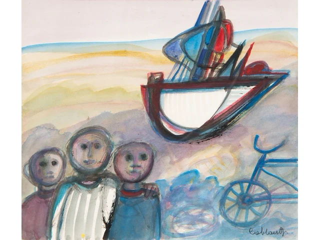 Jan cobbaert (1909-1995), beach view, watercolour and ink on paper 33 x 37.5 cm. (12.99 x 14.75 in.), frame: 50 x 56 cm. (19.67 x 22.05 in.) - afbeelding 1 van  7