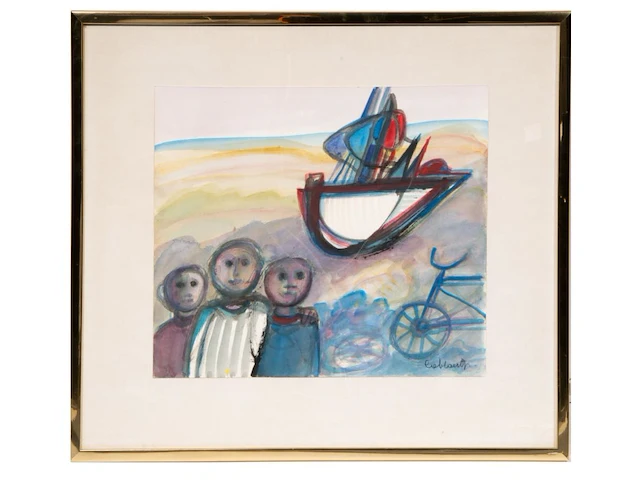 Jan cobbaert (1909-1995), beach view, watercolour and ink on paper 33 x 37.5 cm. (12.99 x 14.75 in.), frame: 50 x 56 cm. (19.67 x 22.05 in.) - afbeelding 2 van  7