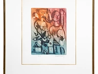 Jan cobbaert (1909-1995), untitled, colour etching, n° 1/4 22 x 16.5 cm. (8.66 x 6 1/2 in.), frame: 42 x 51 cm. (16.53 x 20.07 in.) - afbeelding 2 van  4