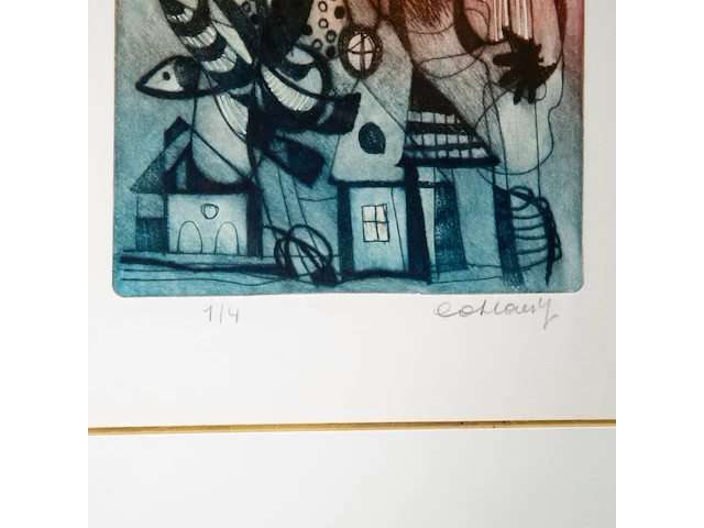 Jan cobbaert (1909-1995), untitled, colour etching, n° 1/4 22 x 16.5 cm. (8.66 x 6 1/2 in.), frame: 42 x 51 cm. (16.53 x 20.07 in.) - afbeelding 4 van  4