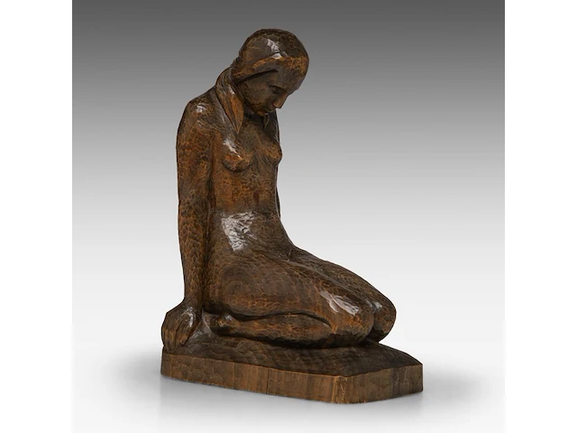 Jan de schutter (1910-1986) ?, a finely carved wooden art deco sculpture of a kneeling woman 25 cm. (9.83 in.) - afbeelding 1 van  8