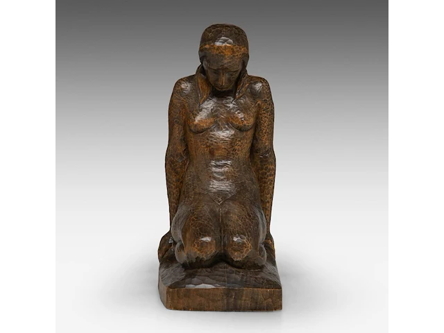 Jan de schutter (1910-1986) ?, a finely carved wooden art deco sculpture of a kneeling woman 25 cm. (9.83 in.) - afbeelding 2 van  8