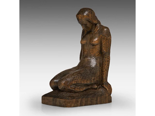 Jan de schutter (1910-1986) ?, a finely carved wooden art deco sculpture of a kneeling woman 25 cm. (9.83 in.) - afbeelding 3 van  8