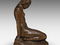 Jan de schutter (1910-1986) ?, a finely carved wooden art deco sculpture of a kneeling woman 25 cm. (9.83 in.) - afbeelding 6 van  8