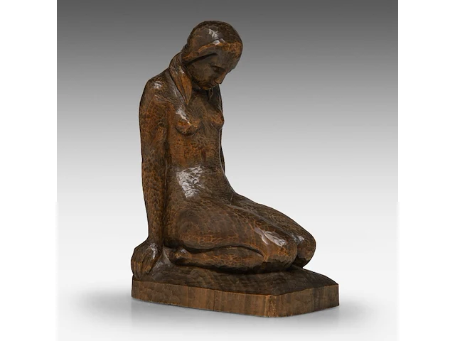 Jan de schutter (1910-1986) ?, a finely carved wooden art deco sculpture of a kneeling woman 25 cm. (9.83 in.) - afbeelding 7 van  8