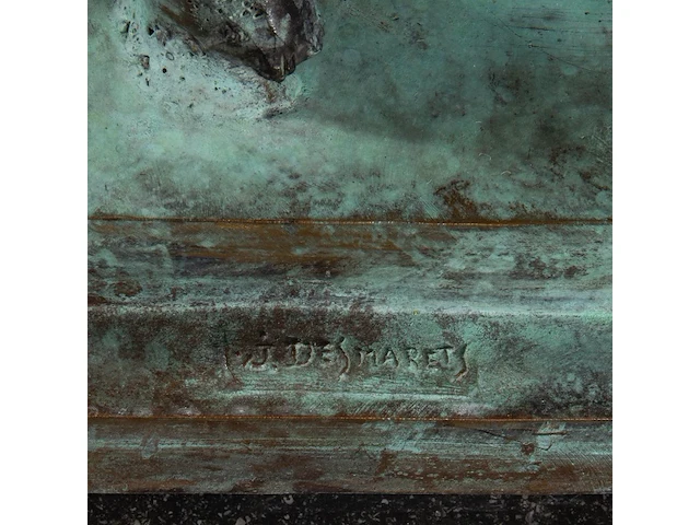 Jan desmarets (1961), horseback rider, green patinated bronze on a belgian bluestone column the bronze: 80 cm. (31 1/2 in.), with stand: 170 cm. (66.93 in.) - afbeelding 2 van  10