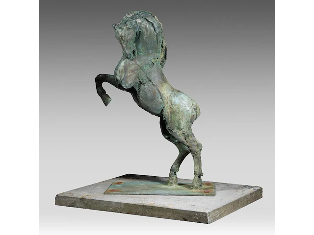 Jan desmarets (1961), prancing horse, green patinated bronze, n° 5/8 76 cm. (29.92 in.) - afbeelding 2 van  7