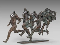 Jan desmarets (1961), runners, patinated bronze, artist proof 46 x 92 cm. (18.10 x 36.21 in.)