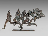 Jan desmarets (1961), runners, patinated bronze, artist proof 46 x 92 cm. (18.10 x 36.21 in.) - afbeelding 2 van  8
