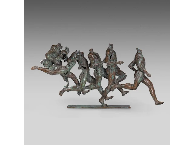 Jan desmarets (1961), runners, patinated bronze, artist proof 46 x 92 cm. (18.10 x 36.21 in.) - afbeelding 4 van  8