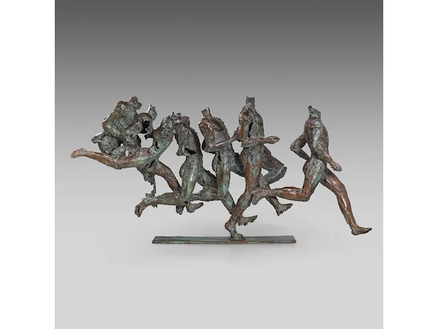 Jan desmarets (1961), runners, patinated bronze, artist proof 46 x 92 cm. (18.10 x 36.21 in.) - afbeelding 5 van  8