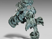 Jan desmarets (1961), two fighting roosters, green patinated bronze 80 cm. (31 1/2 in.)