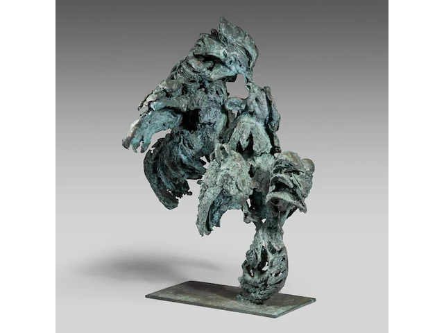 Jan desmarets (1961), two fighting roosters, green patinated bronze 80 cm. (31 1/2 in.) - afbeelding 2 van  8