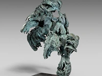 Jan desmarets (1961), two fighting roosters, green patinated bronze 80 cm. (31 1/2 in.) - afbeelding 2 van  8
