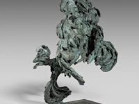 Jan desmarets (1961), two fighting roosters, green patinated bronze 80 cm. (31 1/2 in.) - afbeelding 4 van  8