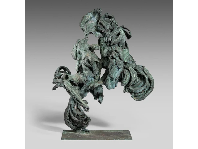 Jan desmarets (1961), two fighting roosters, green patinated bronze 80 cm. (31 1/2 in.) - afbeelding 5 van  8