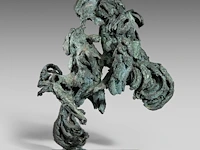 Jan desmarets (1961), two fighting roosters, green patinated bronze 80 cm. (31 1/2 in.) - afbeelding 5 van  8