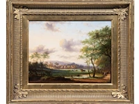 Jan evert ii morel (1835-1905), landscape with a village in the background, oil on panel 30 x 38.5 cm. (11.81 x 15.16 in.), frame: 48 x 56 cm. (18.89 x 22.05 in.) - afbeelding 2 van  7
