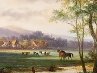 Jan evert ii morel (1835-1905), landscape with a village in the background, oil on panel 30 x 38.5 cm. (11.81 x 15.16 in.), frame: 48 x 56 cm. (18.89 x 22.05 in.) - afbeelding 5 van  7