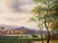 Jan evert ii morel (1835-1905), landscape with a village in the background, oil on panel 30 x 38.5 cm. (11.81 x 15.16 in.), frame: 48 x 56 cm. (18.89 x 22.05 in.) - afbeelding 6 van  7