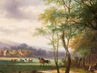 Jan evert ii morel (1835-1905), landscape with a village in the background, oil on panel 30 x 38.5 cm. (11.81 x 15.16 in.), frame: 48 x 56 cm. (18.89 x 22.05 in.) - afbeelding 7 van  7