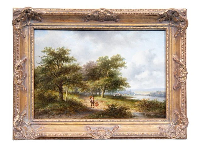 Jan evert ii morel (1835-1905), travellers on a country road, oil on mahogany 20 x 29 cm. (7.87 x 11.41 in.), frame: 29 x 37 cm. (11.41 x 14.57 in.) - afbeelding 2 van  5