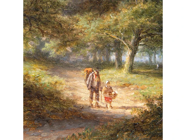 Jan evert ii morel (1835-1905), travellers on a country road, oil on mahogany 20 x 29 cm. (7.87 x 11.41 in.), frame: 29 x 37 cm. (11.41 x 14.57 in.) - afbeelding 4 van  5