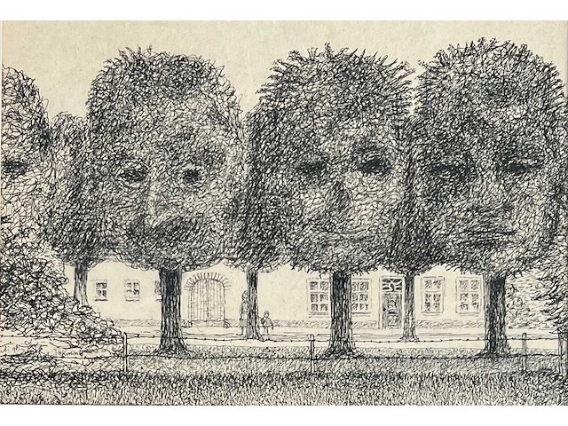 Jan hendrik koning - tree faces - originele tekening - afbeelding 1 van  10